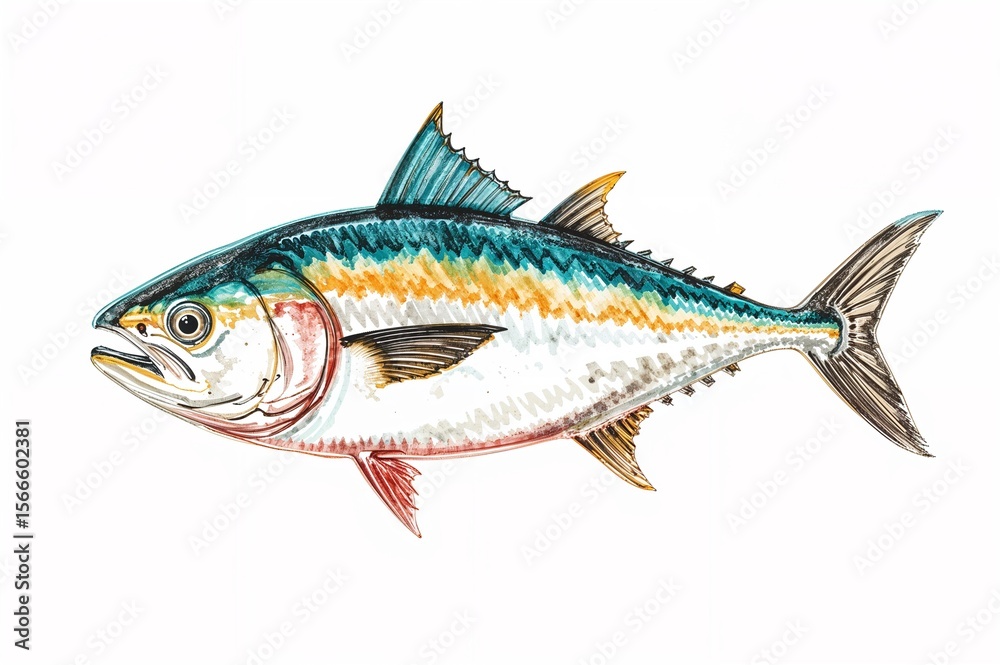 Fototapeta premium Colorful Tuna Fish Illustration on White