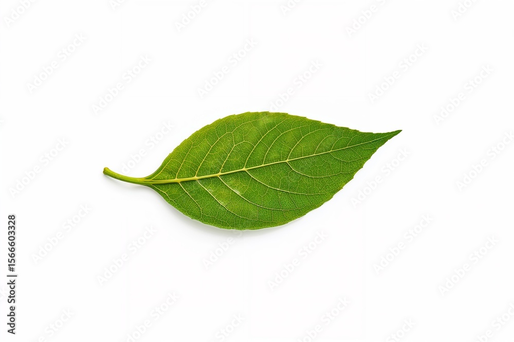 Obraz premium Single Green Leaf Isolated on White Background