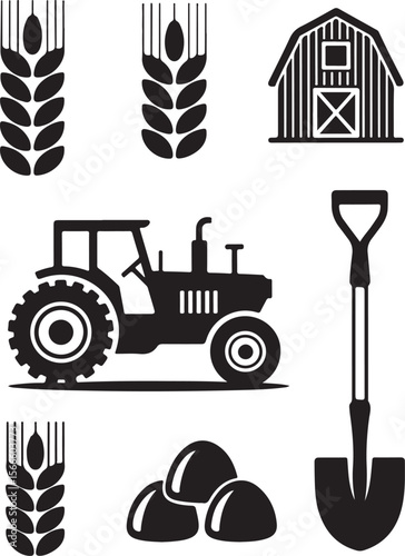 Agriculture Outline Icons – Farming Equipment and Tools

