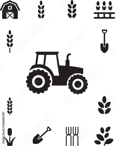 Agriculture Outline Icons – Farming Equipment and Tools

