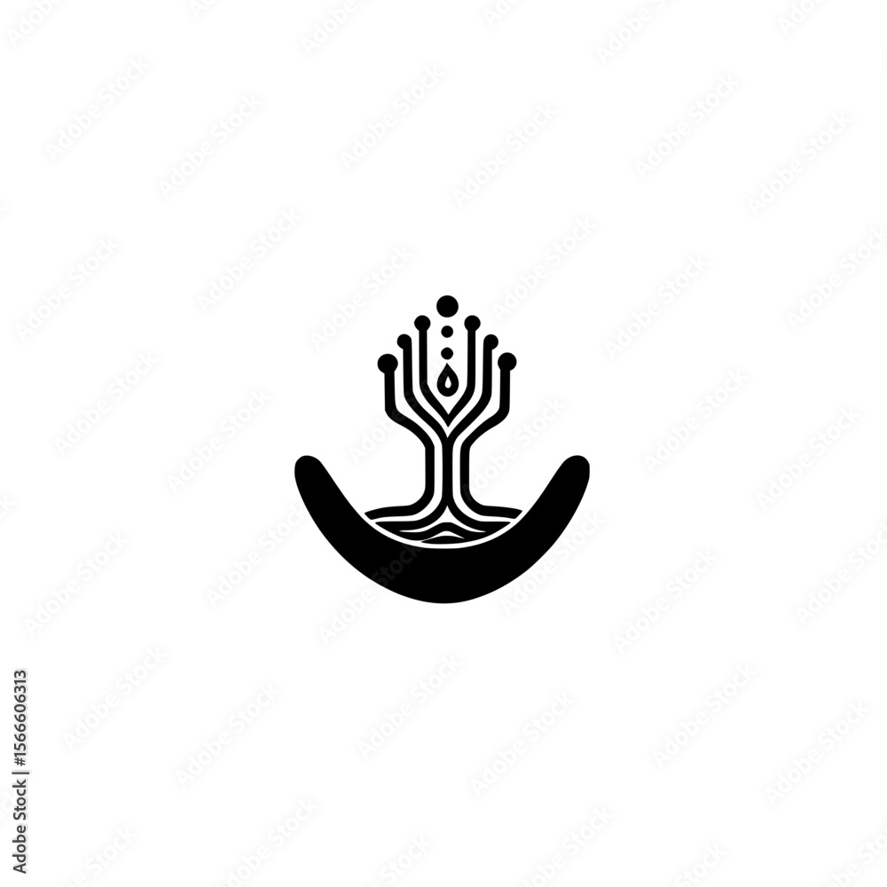 Obraz premium Vector icon of half circle with tree emerging from network lines symbolizing growth and nature