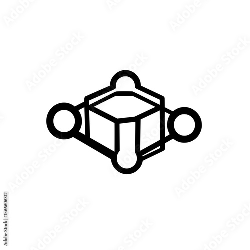 Vector icon of cube formed by molecular network symbolizing structure and scientific design