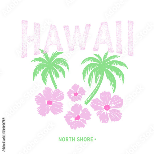 hawii flowers t-shirt. Beach vibes artwork. palm tree in graphics. summer graphic tee. tropical women tops atwork.