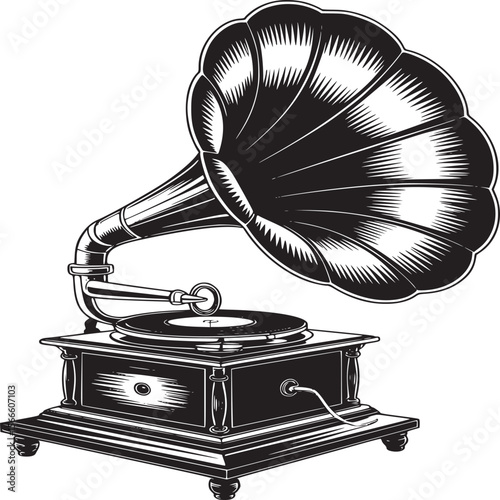 Vintage gramophone record player illustration antique music phonograph retro audio equipment vector image on transparent background