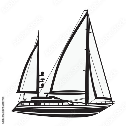 silhouette photo of speedboat with white background
