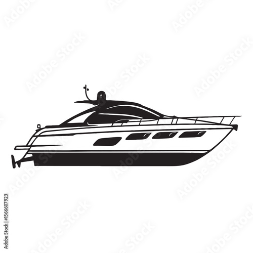 silhouette photo of speedboat with white background