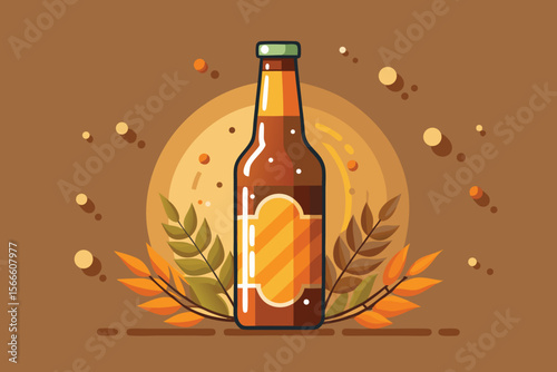 Vintage design illustration of wine bottle and glass with beverage