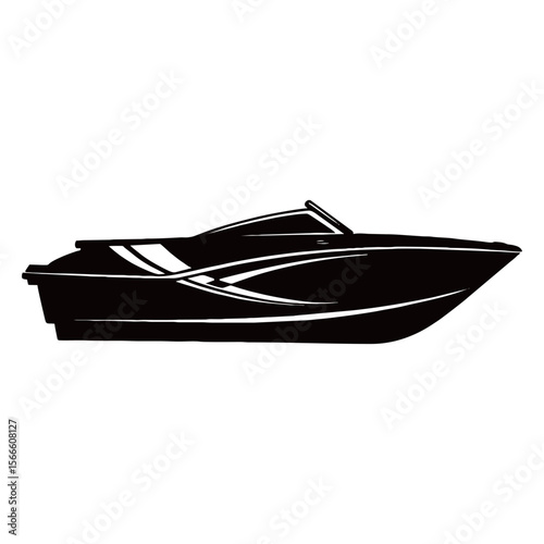 silhouette photo of speedboat with white background