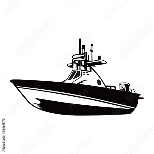 silhouette photo of speedboat with white background