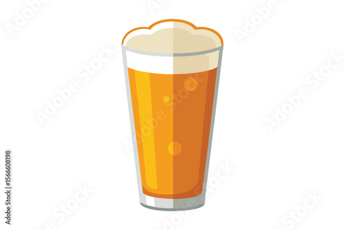 A golden glass of cold, frothy lager beer with a foamy head, isolated on a white background