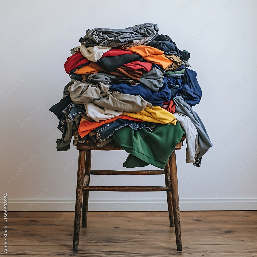 Pile of unfolded dirty clothes for laundry on the chair. Pile of unfolded dirty clothes for laundry on the chair.