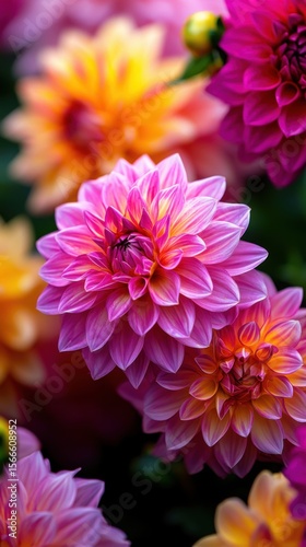 A bouquet of flowers with pink, orange, and yellow petals
