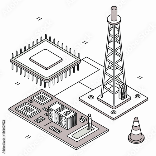 Vector illustration of an urban city tower: architecture design project for building construction
