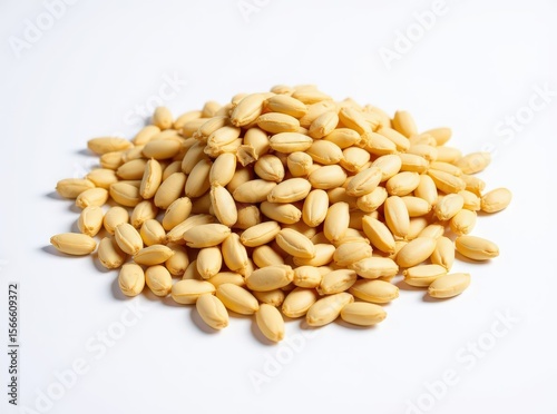 Whole roasted blanched almonds as a healthy snack option on a white background