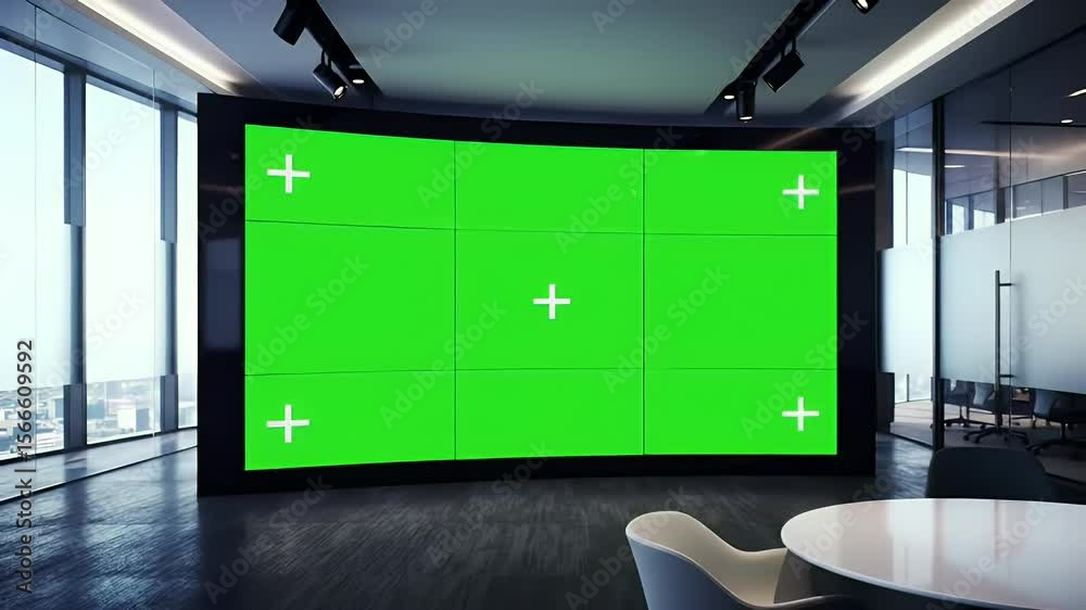 Modern Office with Green Screen Display