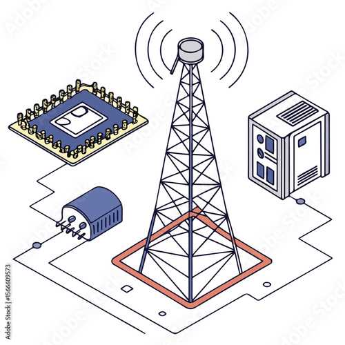 Radio communication tower with an antenna for industrial network technology design