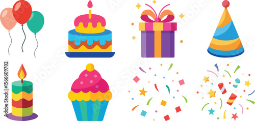 Vector art of set of birthday party elements isolated on transparent background