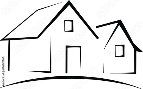 Simple Black Line Drawing Two Houses Small Large Home Icon Real Estate Symbol homes