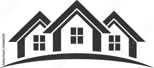 Three Gray Houses Simple Home Icon Real Estate Logo Design Three Homes Minimalist Style Dark Gray Homes on Gray Land
