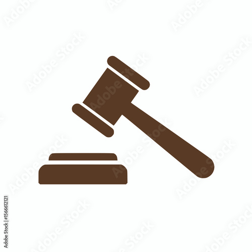 solid brown gavel icon, justice symbol logo,flat vector, white background