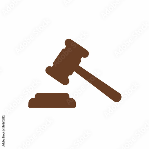 solid brown gavel icon, justice symbol logo, flat vector, white background