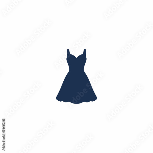 solid dark blue dress, icon, boutique logo, centered on white background