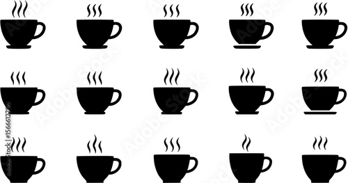 simple coffee cup icon. hot coffee or tea cup symbol with steam sign. transparent png and vector illustration.
