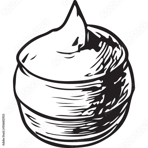 Discover authentic Arabic hummus bowl illustration, a creamy dip, perfect for menus, recipes, and cultural designs in black and white