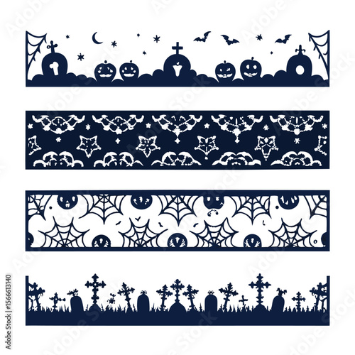 Halloween Elements Design and Text dividers doodle set Wedding decorative elements ornament borders lines Hand