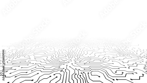 circuit connecting paths on the floor mixing with white, room or studio background in black and white template 