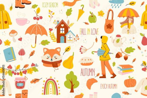 Playful Autumn seamless pattern happy fall