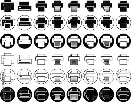 Document desktop printer icon symbol set, Fax logo for apps and websites. printers icons, flat and line vector illustration