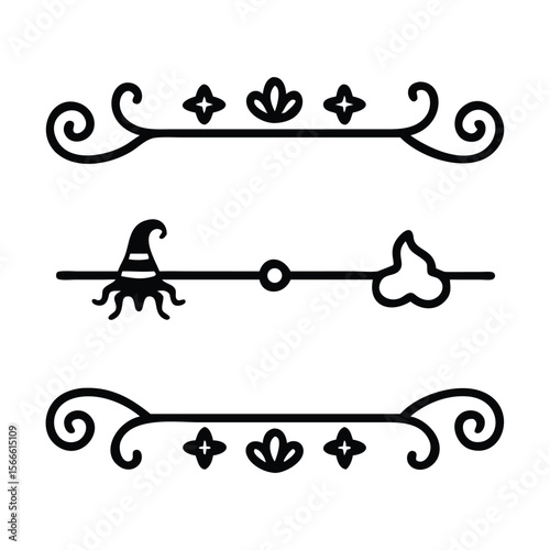 Halloween Elements Design and Text dividers doodle set Wedding decorative elements ornament borders lines Hand