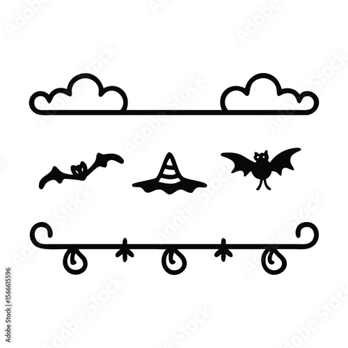 Halloween Elements Design and Text dividers doodle set Wedding decorative elements ornament borders lines Hand