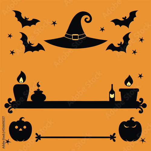 Halloween Elements Design and Text dividers doodle set Wedding decorative elements ornament borders lines Hand