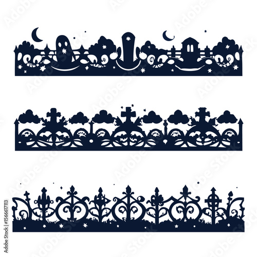 Halloween Elements Design and Text dividers doodle set Wedding decorative elements ornament borders lines Hand