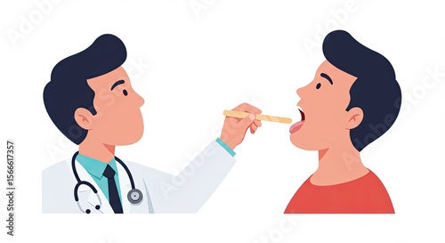 Doctor Examining a Patient's Throat with a Tongue Depressor in Medical Illustration