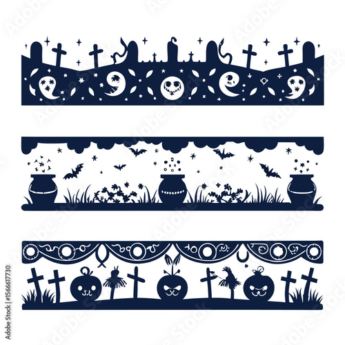 Halloween Elements Design and Text dividers doodle set Wedding decorative elements ornament borders lines Hand