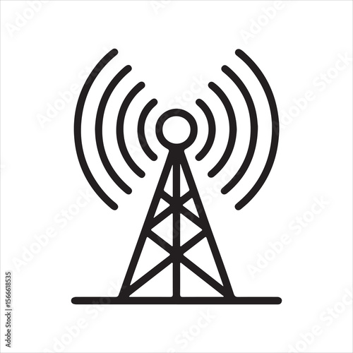 Minimalist Vector Illustration of a Telecommunication Tower Broadcast, Communication, and Wireless Technology Icon