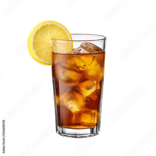 iced tea with lemon slice in clear glass isolated die-cut 