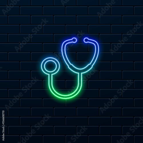 Stethoscope and wrist logo design. neon style. creative healthcare doctor icon vector.