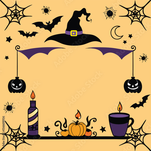 Halloween Elements Design and Text dividers doodle set Wedding decorative elements ornament borders lines Hand