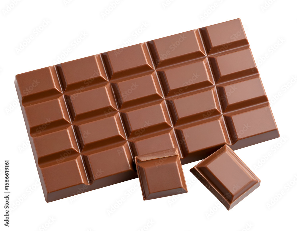 A tempting milk chocolate bar with two delectable squares broken off, ready for a sweet indulgence. A tempting milk chocolate bar with two delectable squares broken off, ready for a sweet indulgence.