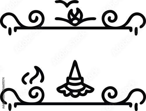 Halloween Elements Design and Text dividers doodle set Wedding decorative elements ornament borders lines Hand