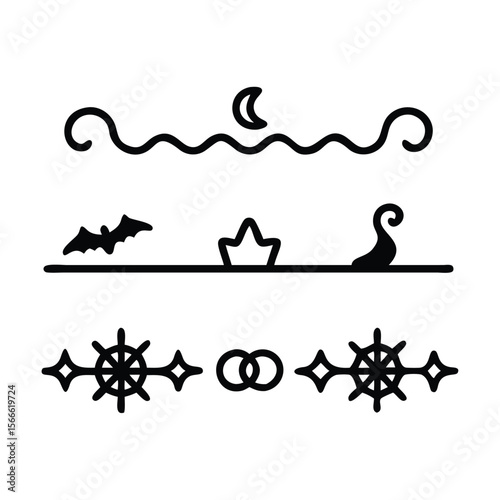 Halloween Elements Design and Text dividers doodle set Wedding decorative elements ornament borders lines Hand