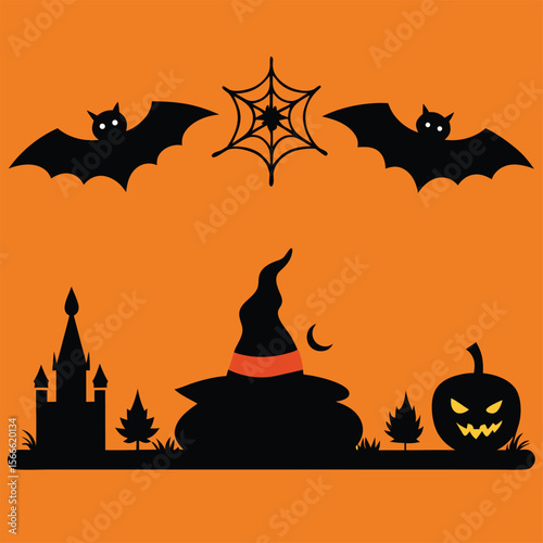 Halloween Elements Design and Text dividers doodle set Wedding decorative elements ornament borders lines Hand
