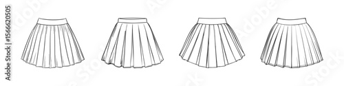 Pleated Skirt Design Set. Fashion Illustration Collection. Isolated Vector Illustration