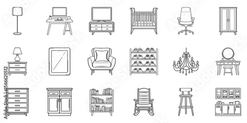 Furniture And Home Decor Icon Set. Interior Design And Decoration Elements Collection. Isolated Vector Illustration