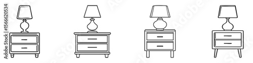 Bedside Table And Lamp Designs Set. Home Decor And Interior Design Collection. Isolated Vector Illustration