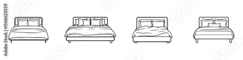 Bed Design Variations Set. Bedroom Furniture And Interior Decor Collection. Isolated Vector Illustration